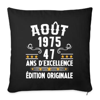 47 Ans Anniversaire Vintage Né(e) en Août 1975 - Housse de coussin décorative 45 x 45 cm - noir - Devant