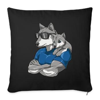 Starker Wolf mit Wolfs Kind für einen Wolf - Sofakissenbezug 45 x 45 cm - Schwarz - Vorne