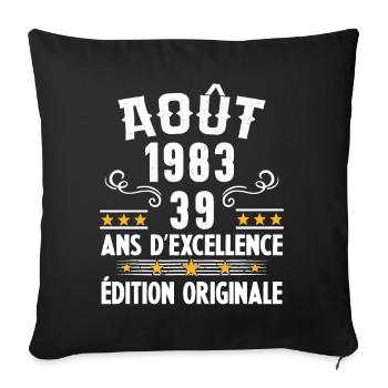 39 Ans Anniversaire Vintage Né(e) en Août 1983 - Housse de coussin décorative 45 x 45 cm - noir - Devant
