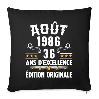 36 Ans Anniversaire Vintage Né(e) en Août 1986 - Housse de coussin décorative 45 x 45 cm - noir - Devant