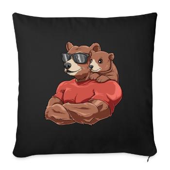 Starker Bär mit Baby Bär für einen Bären - Sofakissenbezug 45 x 45 cm - Schwarz - Vorne