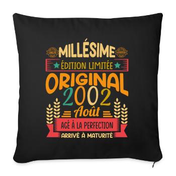 Millésime Né(e) Août 2002 Cadeau Anniversaire - Housse de coussin décorative 45 x 45 cm - noir - Devant