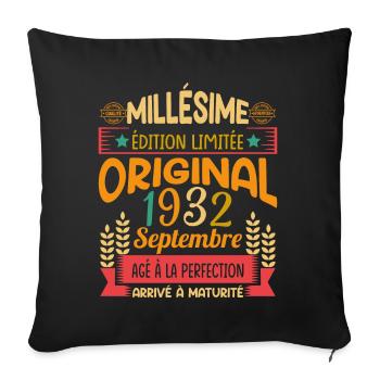 Millésime Né(e) Septembre 1932 Cadeau Anniversaire - Housse de coussin décorative 45 x 45 cm - noir - Devant