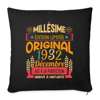 Millésime Né(e) Décembre 1932 Cadeau Anniversaire - Housse de coussin décorative 45 x 45 cm - noir - Devant