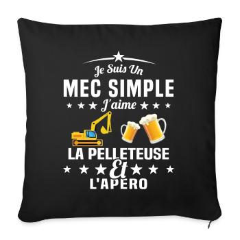 Un Mec Simple J'aime La Pelleteuse Et L'apéro - Housse de coussin décorative 45 x 45 cm - noir - Devant
