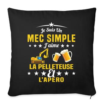 Un Mec Simple J'aime La Pelleteuse Et L'apéro - Housse de coussin décorative 45 x 45 cm - noir - Devant