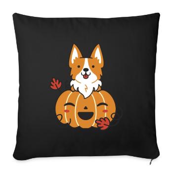 Halloween Corgi Citrouille Citrouille Chien - Housse de coussin décorative 45 x 45 cm - noir - Devant