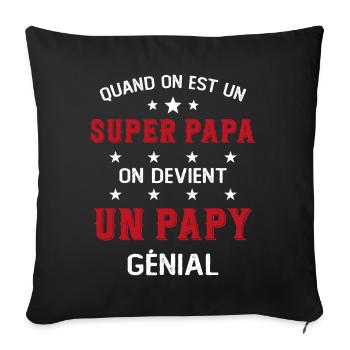 Un Super Papa On Devient Un Papy Génial - Housse de coussin décorative 45 x 45 cm - noir - Devant