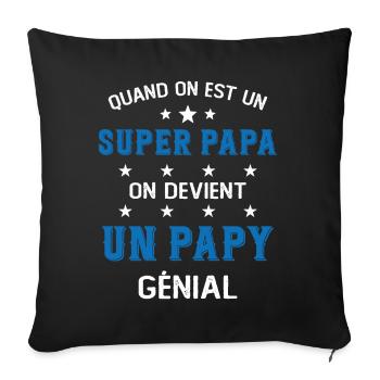 Un Super Papa On Devient Un Papy Génial - Housse de coussin décorative 45 x 45 cm - noir - Devant