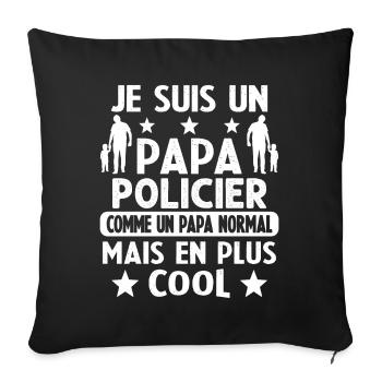 Un Papa Policier Comme Un Papa Normal Plus Cool - Housse de coussin décorative 45 x 45 cm - noir - Devant