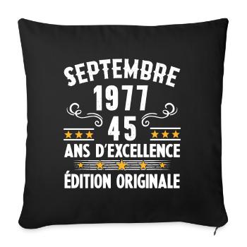 45 Ans Anniversaire Vintage Né(e) Septembre 1977 - Housse de coussin décorative 45 x 45 cm - noir - Devant