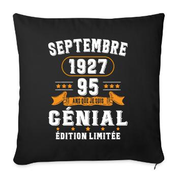 95 Ans Anniversaire Vintage En Septembre 1927 - Housse de coussin décorative 45 x 45 cm - noir - Devant