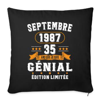 35 Ans Anniversaire Vintage Né(e) Septembre 1987 - Housse de coussin décorative 45 x 45 cm - noir - Devant