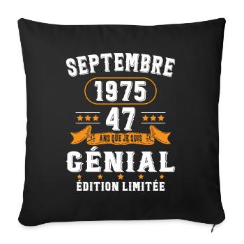 47 Ans Anniversaire Vintage Né(e) Septembre 1975 - Housse de coussin décorative 45 x 45 cm - noir - Devant