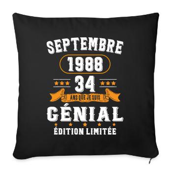 34 Ans Anniversaire Vintage Né(e) Septembre 1988 - Housse de coussin décorative 45 x 45 cm - noir - Devant