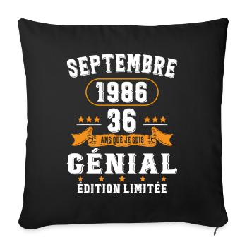 36 Ans Anniversaire Vintage Né(e) Septembre 1986 - Housse de coussin décorative 45 x 45 cm - noir - Devant