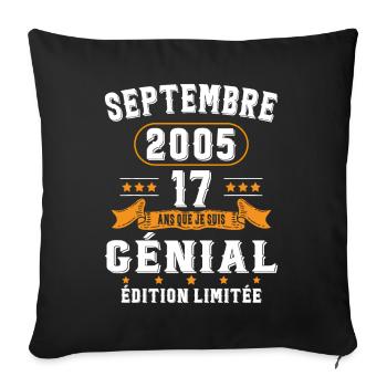 17 Ans Anniversaire Vintage Né(e) Septembre 2005 - Housse de coussin décorative 45 x 45 cm - noir - Devant