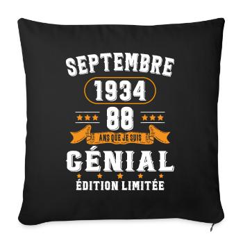 88 Ans Anniversaire Vintage Né(e) Septembre 1934 - Housse de coussin décorative 45 x 45 cm - noir - Devant