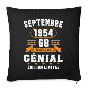68 Ans Anniversaire Vintage Né(e) Septembre 1954 - Housse de coussin décorative 45 x 45 cm - noir - Devant
