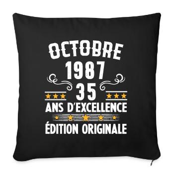 35 Ans Anniversaire Vintage Né(e) en Octobre 1987 - Housse de coussin décorative 45 x 45 cm - noir - Devant