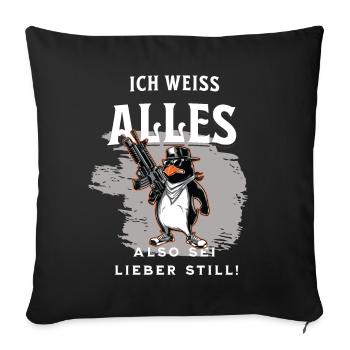 Pinguin kennt dein Geheimnis - Sofakissenbezug 45 x 45 cm - Schwarz - Vorne