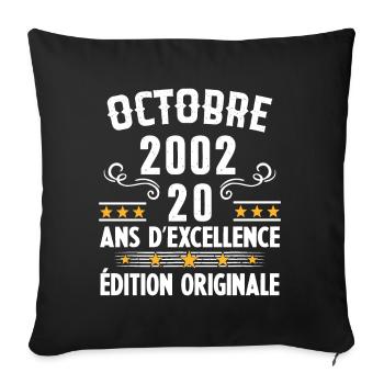20 Ans Anniversaire Vintage Né(e) en Octobre 2002 - Housse de coussin décorative 45 x 45 cm - noir - Devant