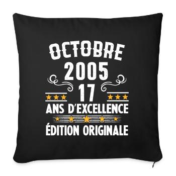 17 Ans Anniversaire Vintage Né(e) en Octobre 2005 - Housse de coussin décorative 45 x 45 cm - noir - Devant