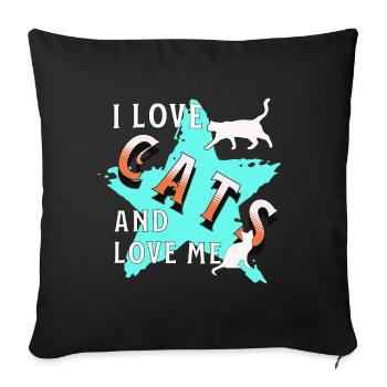 J’aime les chats Chat Amour - Housse de coussin décorative 45 x 45 cm - noir - Devant