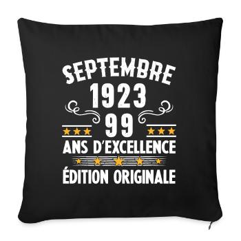 99 Ans Anniversaire Vintage Né(e) Septembre 1923 - Housse de coussin décorative 45 x 45 cm - noir - Devant