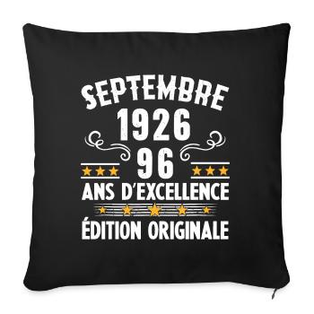 96 Ans Anniversaire Vintage Né(e) Septembre 1926 - Housse de coussin décorative 45 x 45 cm - noir - Devant