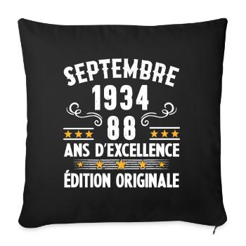 88 Ans Anniversaire Vintage Né(e) Septembre 1934 - Housse de coussin décorative 45 x 45 cm - noir - Devant