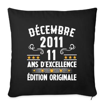 11 Ans Anniversaire Vintage Né(e) en Décembre 2011 - Housse de coussin décorative 45 x 45 cm - noir - Devant