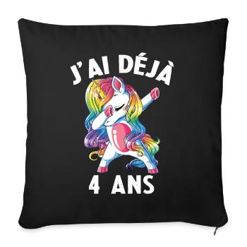 J ai Déja 4 Ans Cadeau Anniversaire Fille Licorne - Housse de coussin décorative 45 x 45 cm - noir - Devant