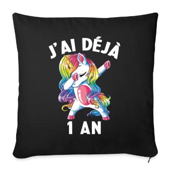 J'ai Déja 1 An Cadeau Anniversaire Fille Licorne - Housse de coussin décorative 45 x 45 cm - noir - Devant