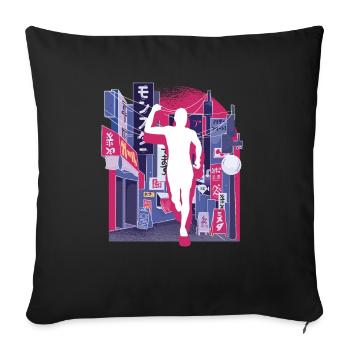 Marathon de la ville asiatique, Trail Running - Housse de coussin décorative 45 x 45 cm - noir - Devant
