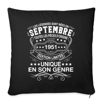 Les légendes sont nées en Septembre 1951 - Housse de coussin décorative 45 x 45 cm - noir - Devant