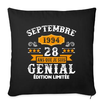 28 Ans Anniversaire Vintage Né(e) Septembre 1994 - Housse de coussin décorative 45 x 45 cm - noir - Devant