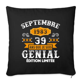 39 Ans Anniversaire Vintage Né(e) Septembre 1983 - Housse de coussin décorative 45 x 45 cm - noir - Devant