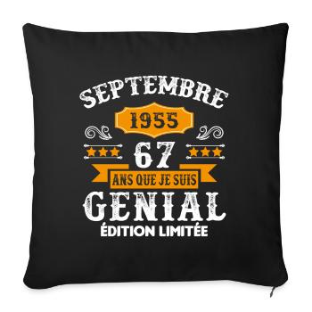 67 Ans Anniversaire Vintage Né(e) Septembre 1955 - Housse de coussin décorative 45 x 45 cm - noir - Devant
