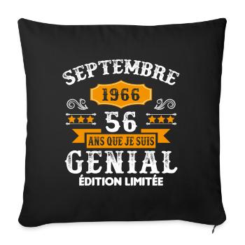 56 Ans Anniversaire Vintage Né(e) Septembre 1966 - Housse de coussin décorative 45 x 45 cm - noir - Devant