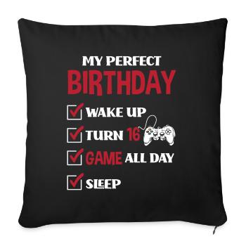 16e anniversaire Jeune joueur de jeu - Housse de coussin décorative 45 x 45 cm - noir - Devant