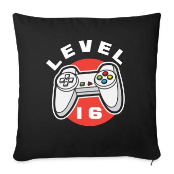 16ème anniversaire Garçons Gaming Gamer Niveau 16 - Housse de coussin décorative 45 x 45 cm - noir - Devant