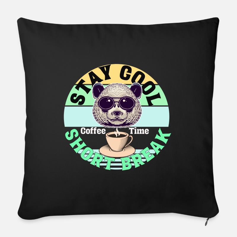 Kaffee Panda Temps de pause café Kaffee Pause - Housse de coussin décorative 45 x 45 cm - noir