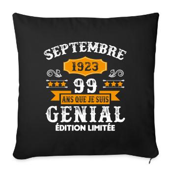 99 Ans Anniversaire Vintage Né(e) Septembre 1923 - Housse de coussin décorative 45 x 45 cm - noir - Devant