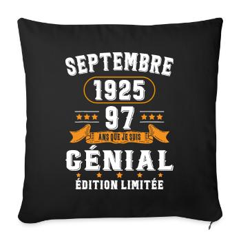 97 Ans Anniversaire Vintage Né(e) Septembre 1925 - Housse de coussin décorative 45 x 45 cm - noir - Devant