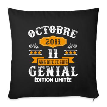 11 Ans Anniversaire Vintage Né(e) en Octobre 2011 - Housse de coussin décorative 45 x 45 cm - noir - Devant