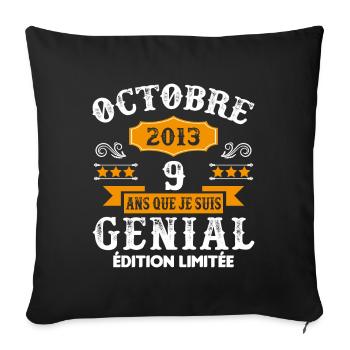 9 Ans Anniversaire Vintage En Octobre 2013 - Housse de coussin décorative 45 x 45 cm - noir - Devant