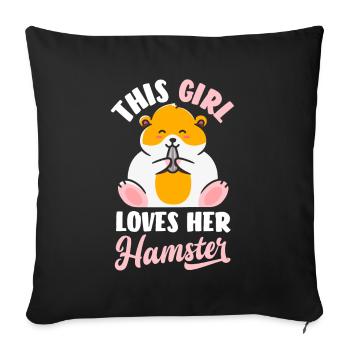 This girl loves her hamster - Sofa pillowcase 17,3'' x 17,3'' (45 x 45 cm) - black - Front