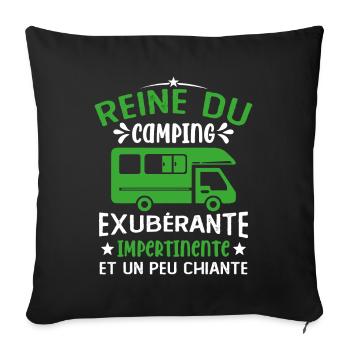 La Reine Du Camping Campeuse Cadeau Campeur Femme - Housse de coussin décorative 45 x 45 cm - noir - Devant