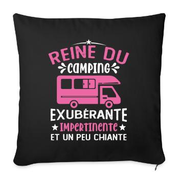 La Reine Du Camping Campeuse Cadeau Campeur Femme - Housse de coussin décorative 45 x 45 cm - noir - Devant